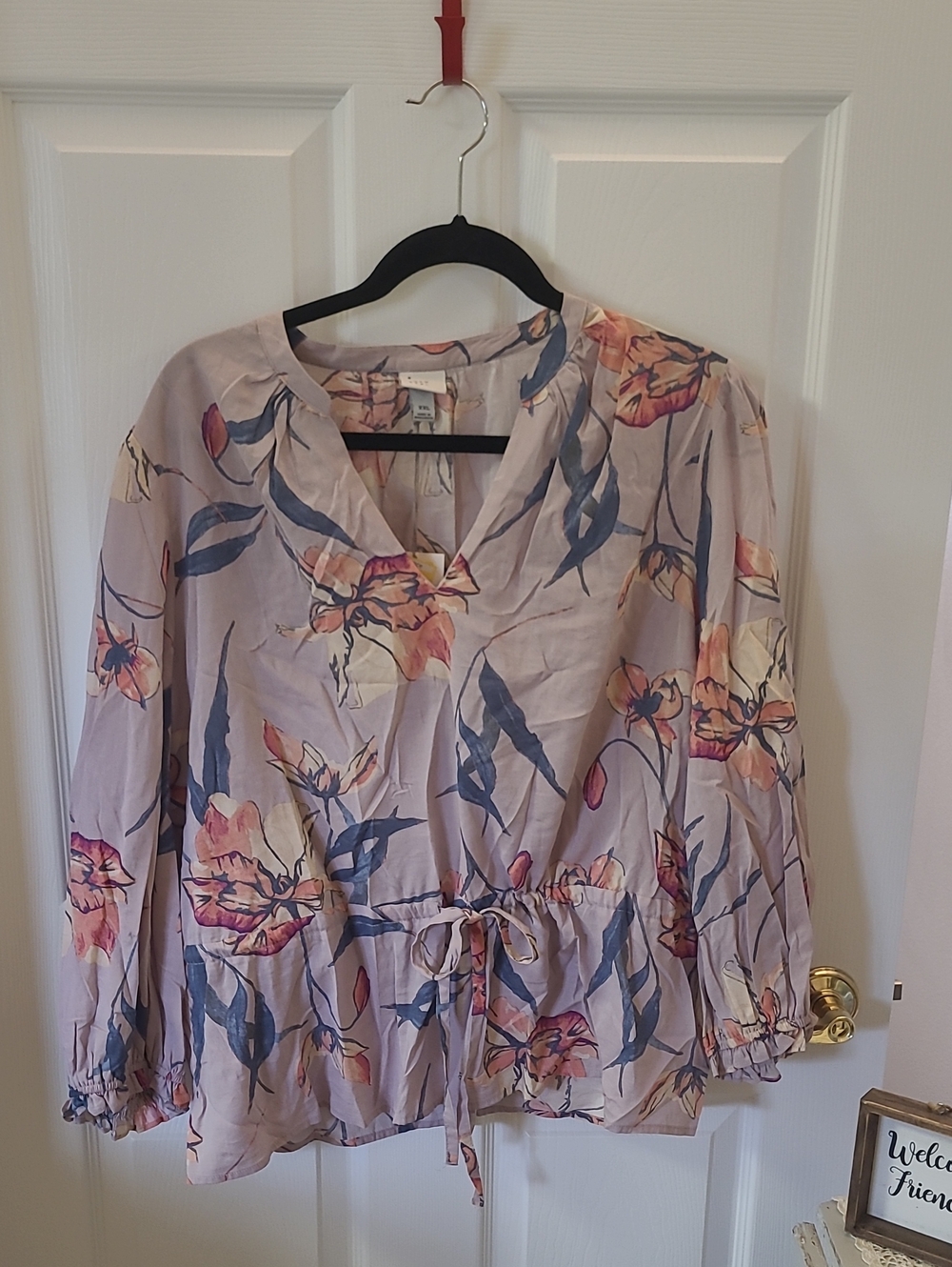 a new day Lavender Floral Tie-Waist Long-Sleeve Tunic. Bin 6